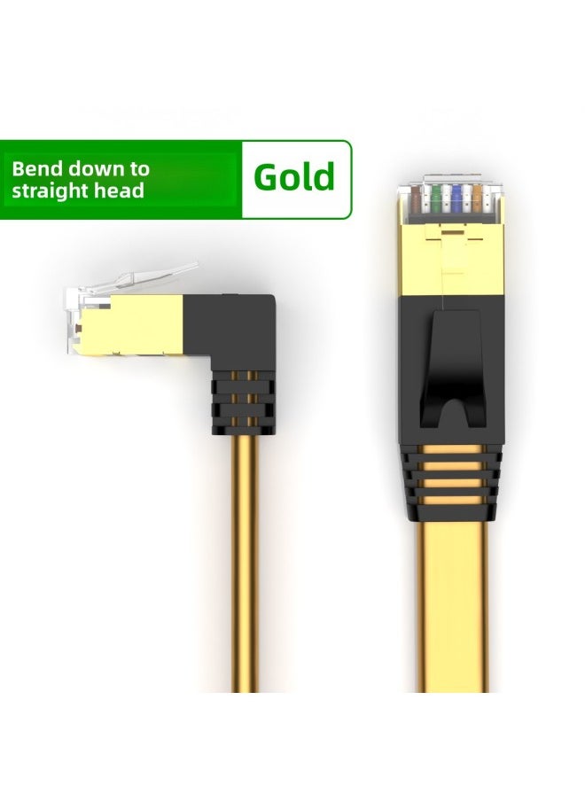 Generic Class 7 Flat Network Cable Elbow 90 Degrees Class 7 Shielded Pure Copper 10 Trillion High-speed Home Computer Broadband-Color:Earth Gold (Bent To Straight)-Line Length:2m  - Image 1