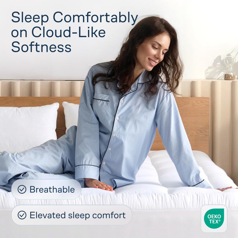 Niagara Sleep Solution Cloud-Like Queen Mattress Topper - 100% Cotton Top Mattress Pad for Back Pain Relief - Breathable & Naturally Cooling for Hot Sleepers, White - Image 2