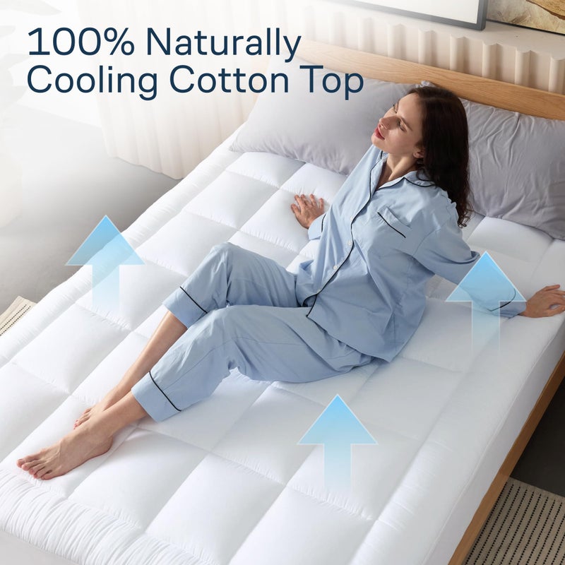 Niagara Sleep Solution Cloud-Like Queen Mattress Topper - 100% Cotton Top Mattress Pad for Back Pain Relief - Breathable & Naturally Cooling for Hot Sleepers, White - Image 3