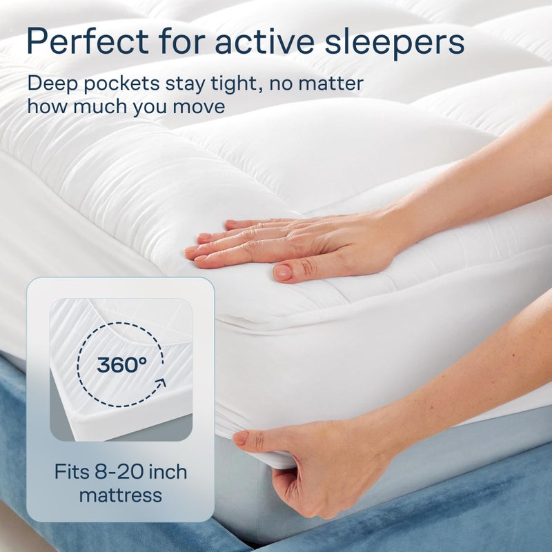 Niagara Sleep Solution Cloud-Like Queen Mattress Topper - 100% Cotton Top Mattress Pad for Back Pain Relief - Breathable & Naturally Cooling for Hot Sleepers, White - Image 5