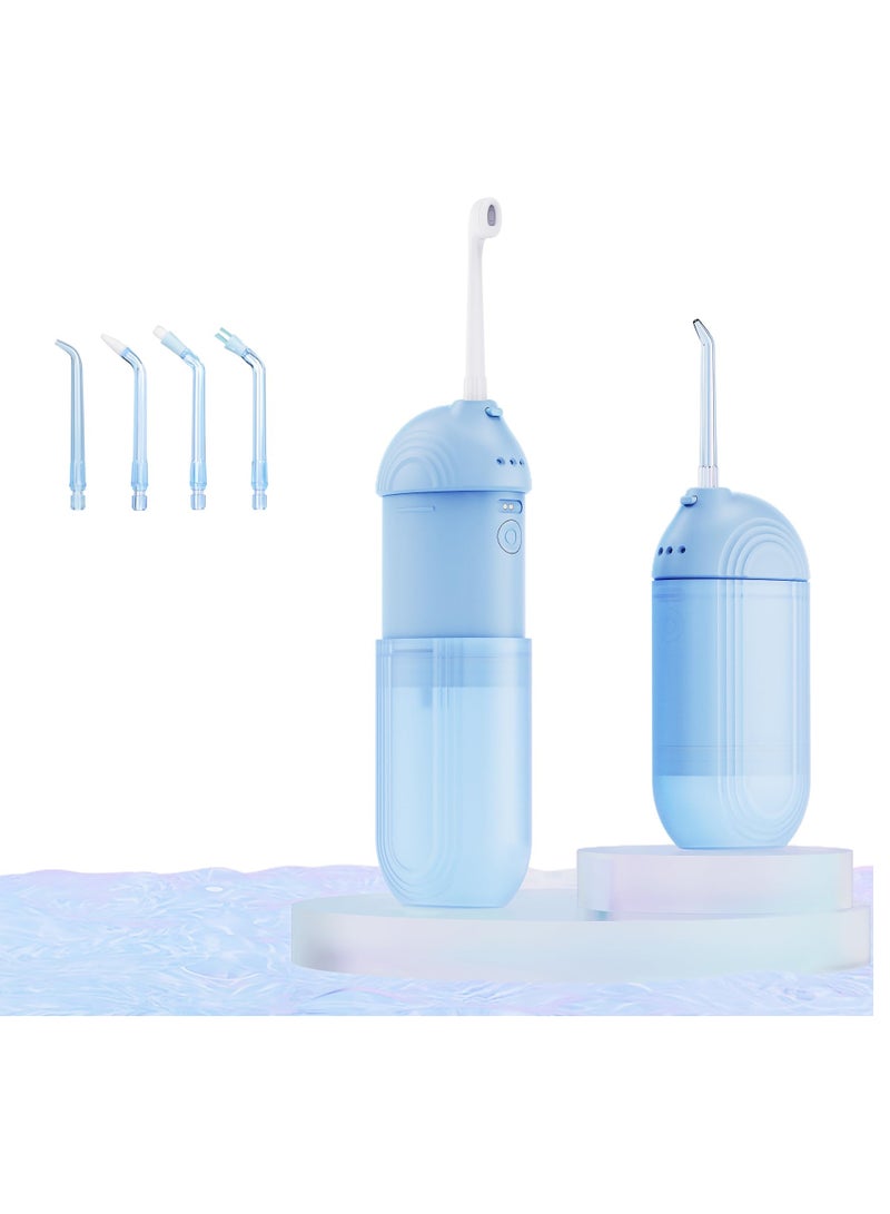 Excefore Cordless Water Flosser Portable, Dental Oral Irrigator 3 Modes & Pull-Out Type Detachable Tank, 5 Tips & 1 Water Toothbrush,  Magnetic Suction Charging, Adjustable IPX7 Waterproof, Blue Dental Oral Ir - Image 1