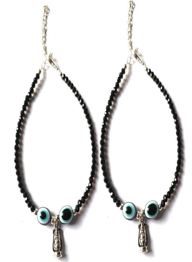 Jyokrish Handmade white Metal black Beads lantern with evil eye chain anklet For Women | girls | Nazariya |Payal | Nazar Battu | Pair of 1 |free size - Image 2