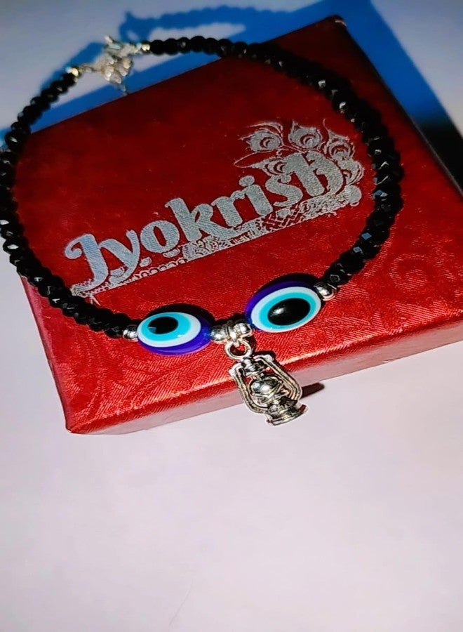 Jyokrish Handmade white Metal black Beads lantern with evil eye chain anklet For Women | girls | Nazariya |Payal | Nazar Battu | Pair of 1 |free size - Image 3