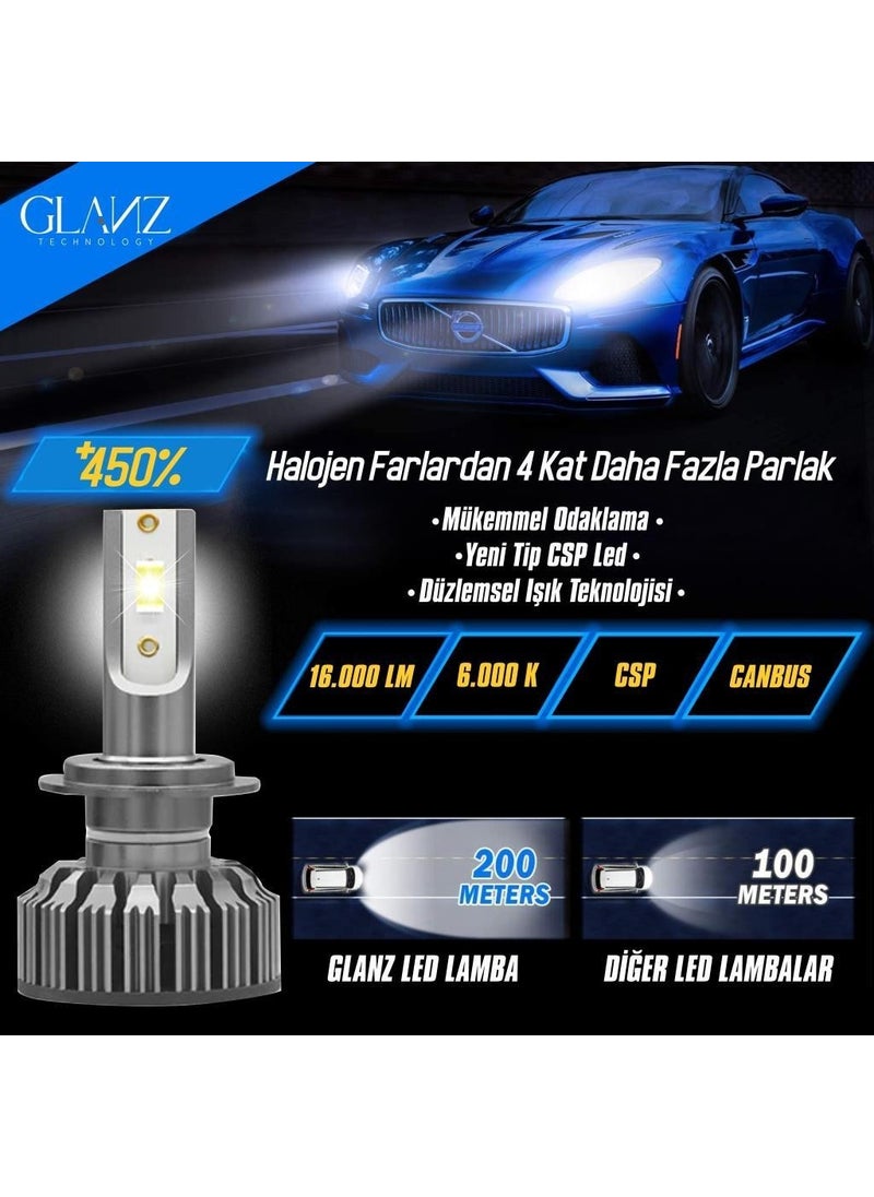 Glanz - H4 Nero Pro Canbus Mini Slim Csp LED Xenon Lightning 16000LM 6000K White Headlight Bulb - Image 1