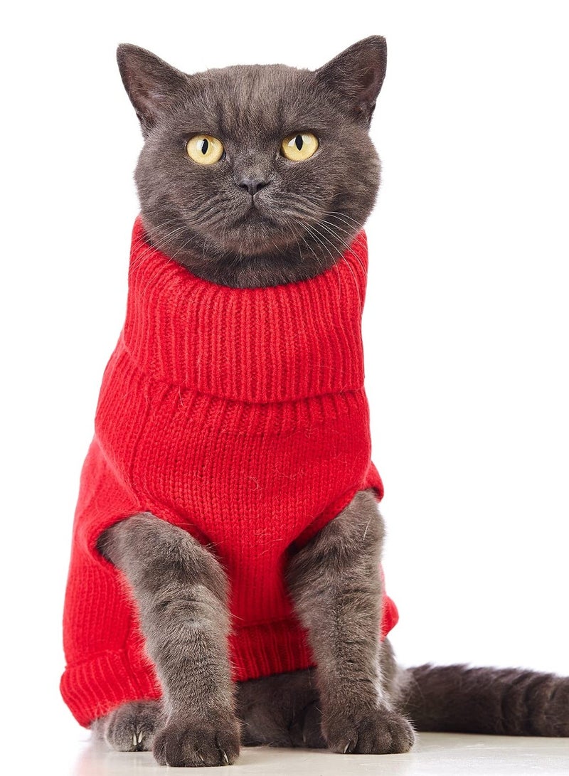 Cats Knitted Sweaters Turtleneck Knitted Sleeveless Cat Clothes Warm Winter Kitten Clothes Outfits for Cats or Small Dogs in Cold Season Red L  - Image 1