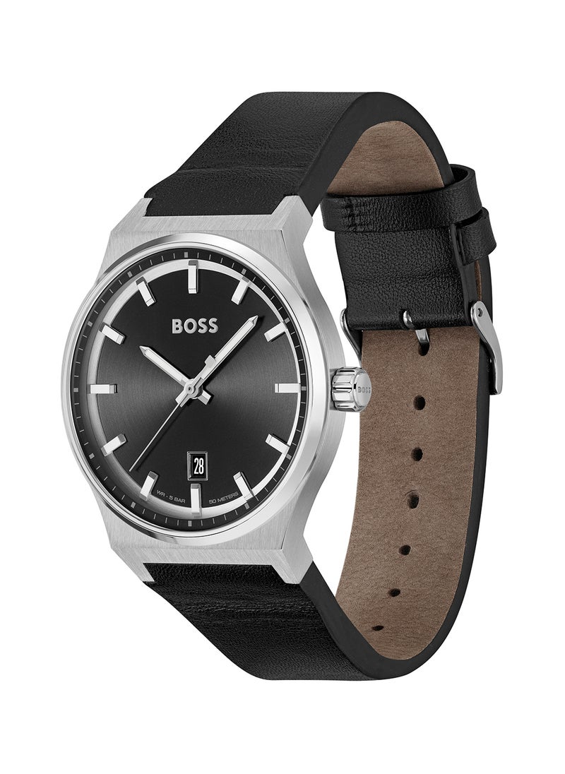 HUGO BOSS Men's Analog Round Shape Leather Wrist Watch 1514075 - 41 Mm  - Image 1