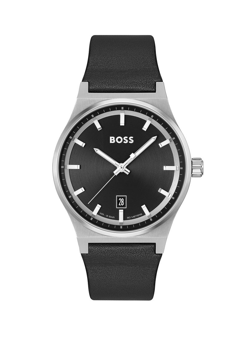 HUGO BOSS Men's Analog Round Shape Leather Wrist Watch 1514075 - 41 Mm  - Image 3