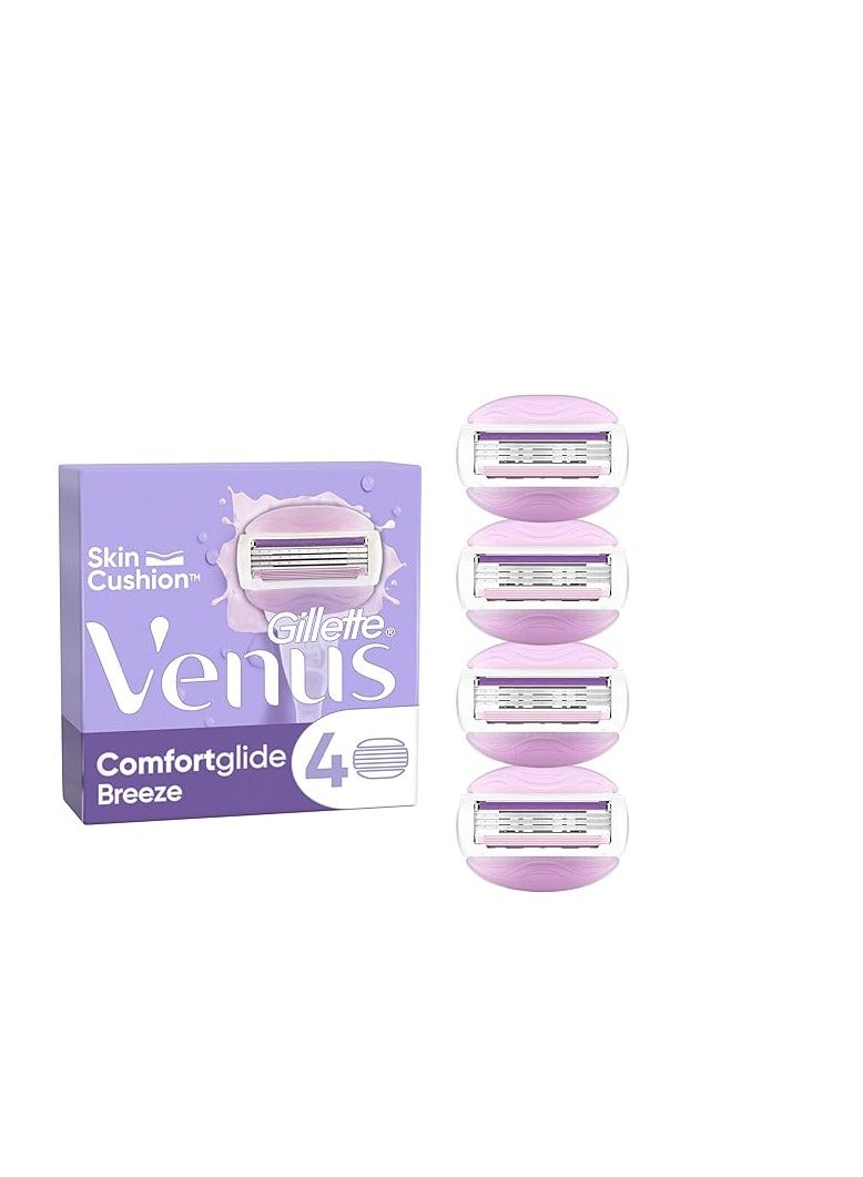 عبوات شفرات حلاقة فينوس ريفريشينغ بريز - خراطيش ثلاثية الشفرات لحلاقة ناعمة، شريط مرطب لبشرة ناعمة، تناسب شفرات فينوس، 4 عبوات - Image 2