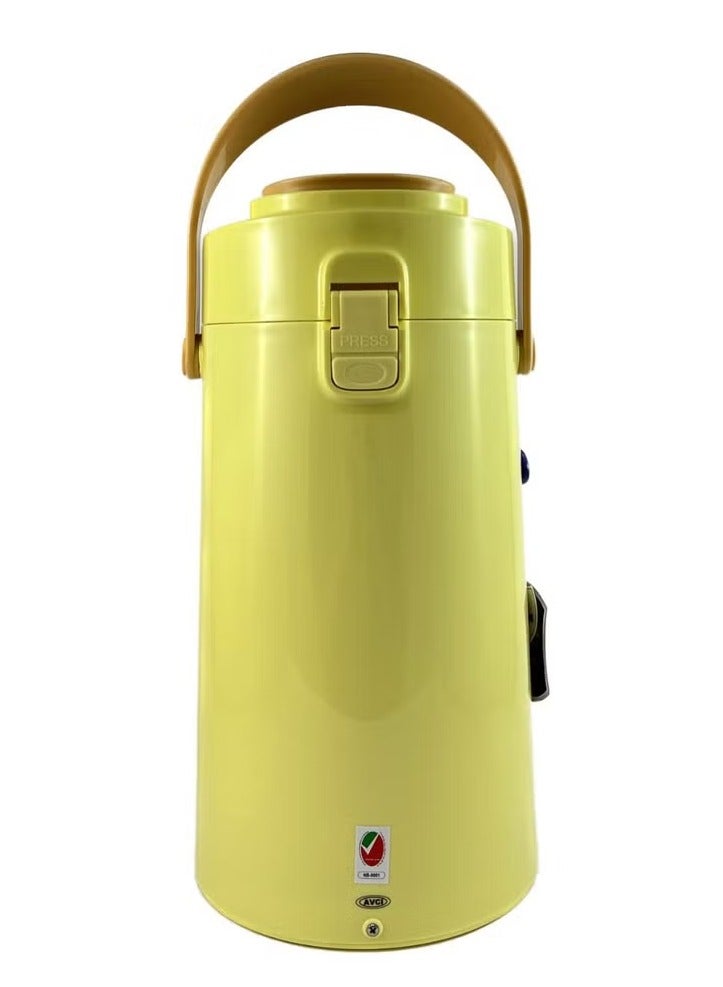 Homemaker Premium Tea & Coffee Vacuum Flask with Pump (2.2L, Yellow) – Insulated Double Wall Glass, Excellent Heat Retention, Portable Carry Handle, and Stylish Finish.