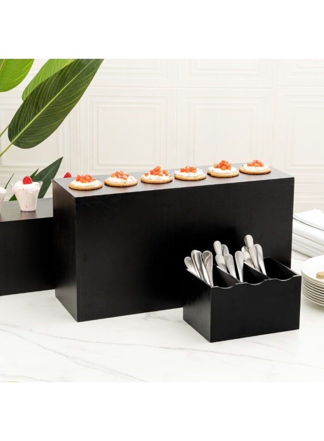 Restaurantware 20.5 x 7 x 11 Inch Display Riser, 1 Rectangle Wood Bakery Display - Tall Riser, For Retail, Catering, or Buffets, Black Bamboo Food Display Riser, Showcase Cupcakes, Candy  - Image 3