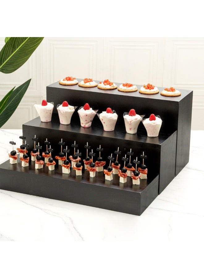 Restaurantware 20.5 x 7 x 11 Inch Display Riser, 1 Rectangle Wood Bakery Display - Tall Riser, For Retail, Catering, or Buffets, Black Bamboo Food Display Riser, Showcase Cupcakes, Candy  - Image 4
