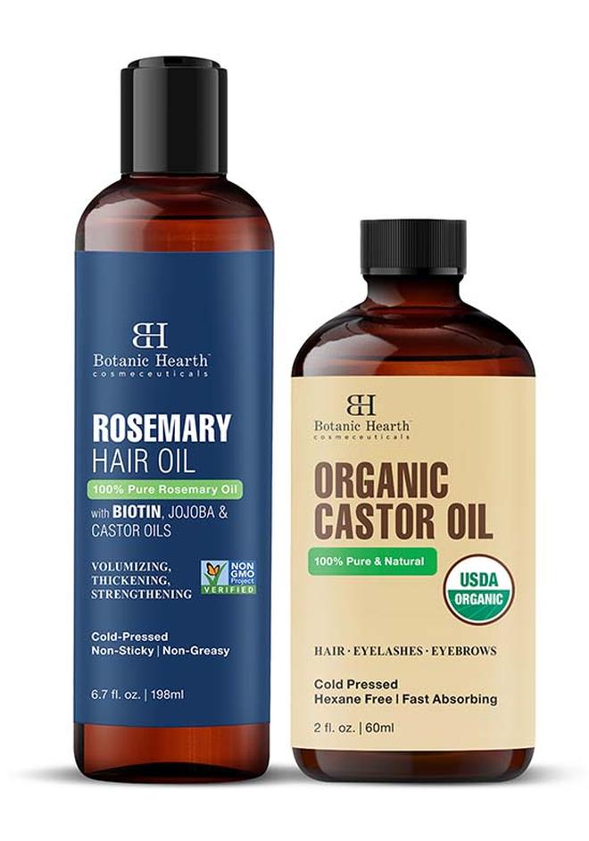 Botanic Hearth Pack Of 2 , 100% Pure Rosemary Oil 198 Ml | For Hair Growth Infused With Biotin And Organic Castor Oil | 60 Ml | Usda Certified Organic |100% Pure And Hexane Free