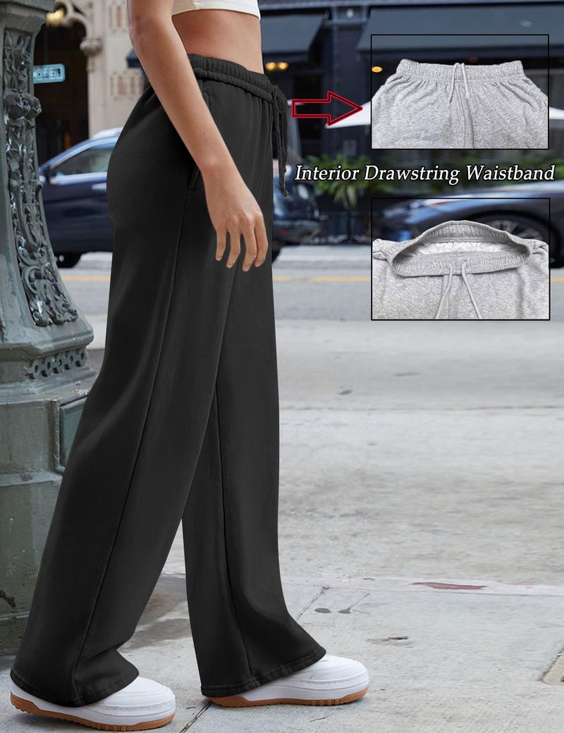 HeSaYep Sweatpants Women Baggy Wide Leg Sweatpants Straight Leg Trousers Drawstring Elastic Waist Joggers Low Rise Active Sweat Pants Black S - Image 3