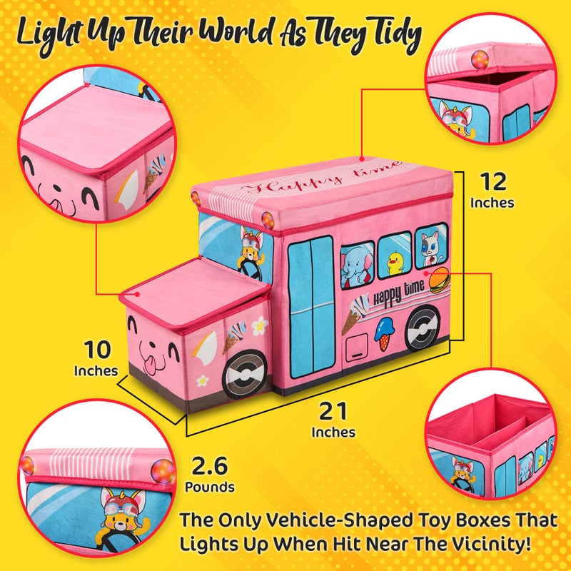 KAP Junior size Toy box for girls, Children's Decorative storage bin, LED Light up Toy Box, toy chest pink, toy chest for girls, great for books, toys, and small games, - Image 2