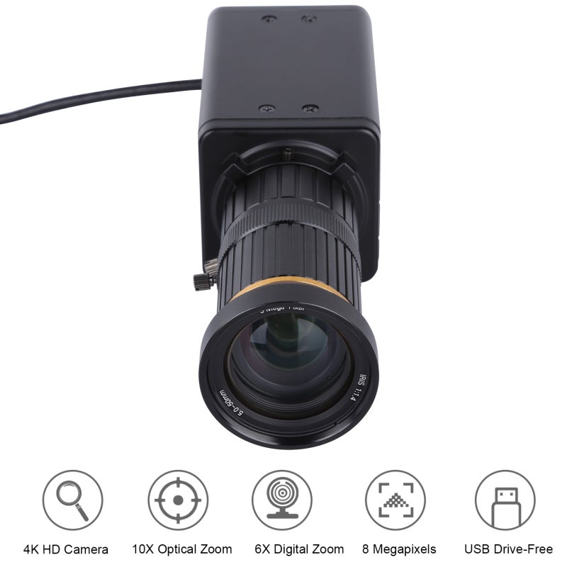 4K HD Camera Computer Camera Webcam 8 Megapixels 10X Optical Zoom 60 Degree Wide Angle Manual Focus Auto Exposure Compensation with Microphone Tripod USB Plug& Play for Video Conference Online Teaching Chatting Live Webcasting - Image 5