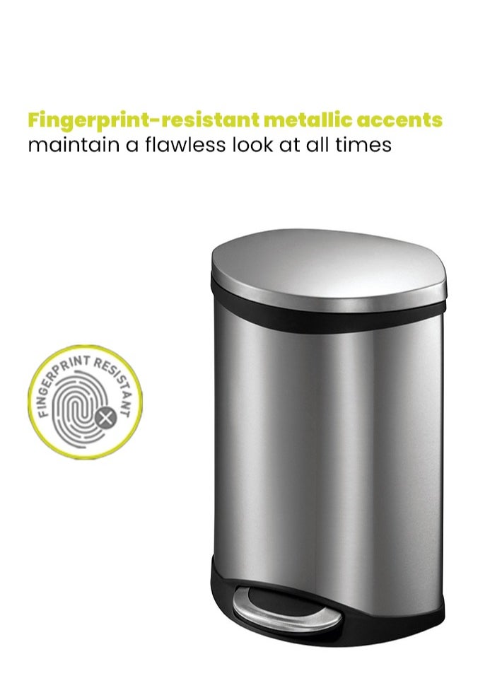 EKO SHELL SERIES | Brushed Stainless Steel Finish | Soft-Closing | Fingerprint-Resistant | Step Trash & Garbage Bin | Suitable For Homes, Bathrooms, Kitchens, Offices, & More | 10 Liters  - Image 3