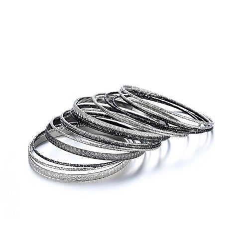 Ensoul 2.68" Inner Diameter Silver Lt Hematite Multiple Textured Metal Bracelets & Bangles Set For Women 18Pcs/Set - Image 4
