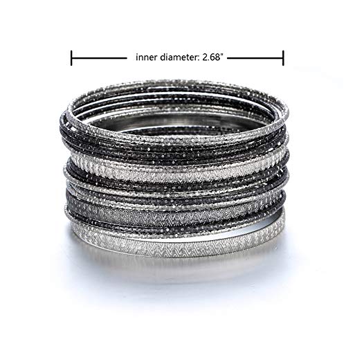 Ensoul 2.68" Inner Diameter Silver Lt Hematite Multiple Textured Metal Bracelets & Bangles Set For Women 18Pcs/Set - Image 2