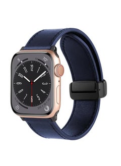 ten.tech TenTech Leather Watch Band for Apple Watch Ultra/Ultra 2, Size 49mm 45mm 44mm 42, Genuine Leather Band with Magnetic Clasp for iWatch Series 9/8/7/6/5/4/3/2/1/ SE – blue  - Image 1