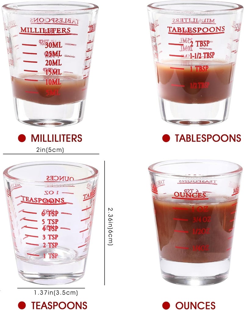 COKUMA Shot Glass Measuring Cup, 2PCS Measuring Shot Glasses, Thick Base Liquid Measuring Cup for Espresso Shot Glass and Measuring Glasses, Four Different Units of Measure(1 OZ, 2 TBS, 6 TSP, 30 ML) - Image 2
