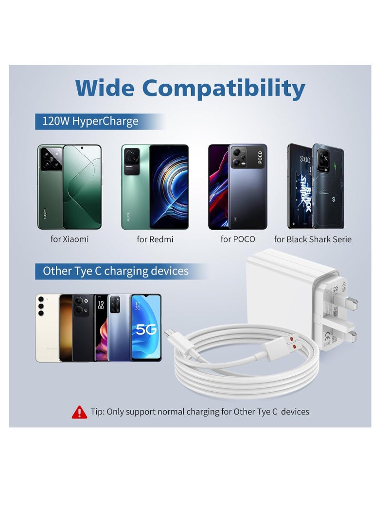 General 120W Fast UK Wall Charger and 3A/1M 120W Charge Cable for Xiaomi, USB C Cable, Fast Charging for Xiaomi 14 Ultra 13T Pro 13 12T 12 Pro 11T Redmi Note 14 13 12 Pro 11 Mi 11 POCO X6 X5 X7 X4 Gt  Redmi  - Image 2