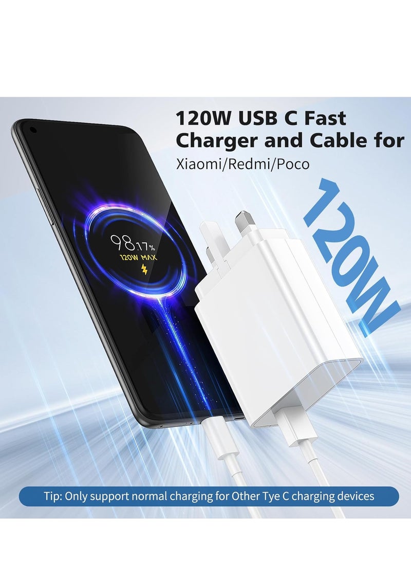 General 120W Fast UK Wall Charger and 3A/1M 120W Charge Cable for Xiaomi, USB C Cable, Fast Charging for Xiaomi 14 Ultra 13T Pro 13 12T 12 Pro 11T Redmi Note 14 13 12 Pro 11 Mi 11 POCO X6 X5 X7 X4 Gt  Redmi  - Image 5