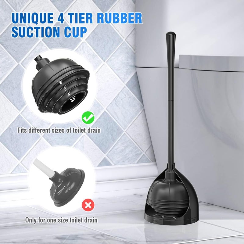 uptronic Toilet Plunger with Holder, Unique Plunger with All-Angle Design, Plungers for Bathroom with Holder, Toilet Plunger Heavy Duty (Black) - Image 3