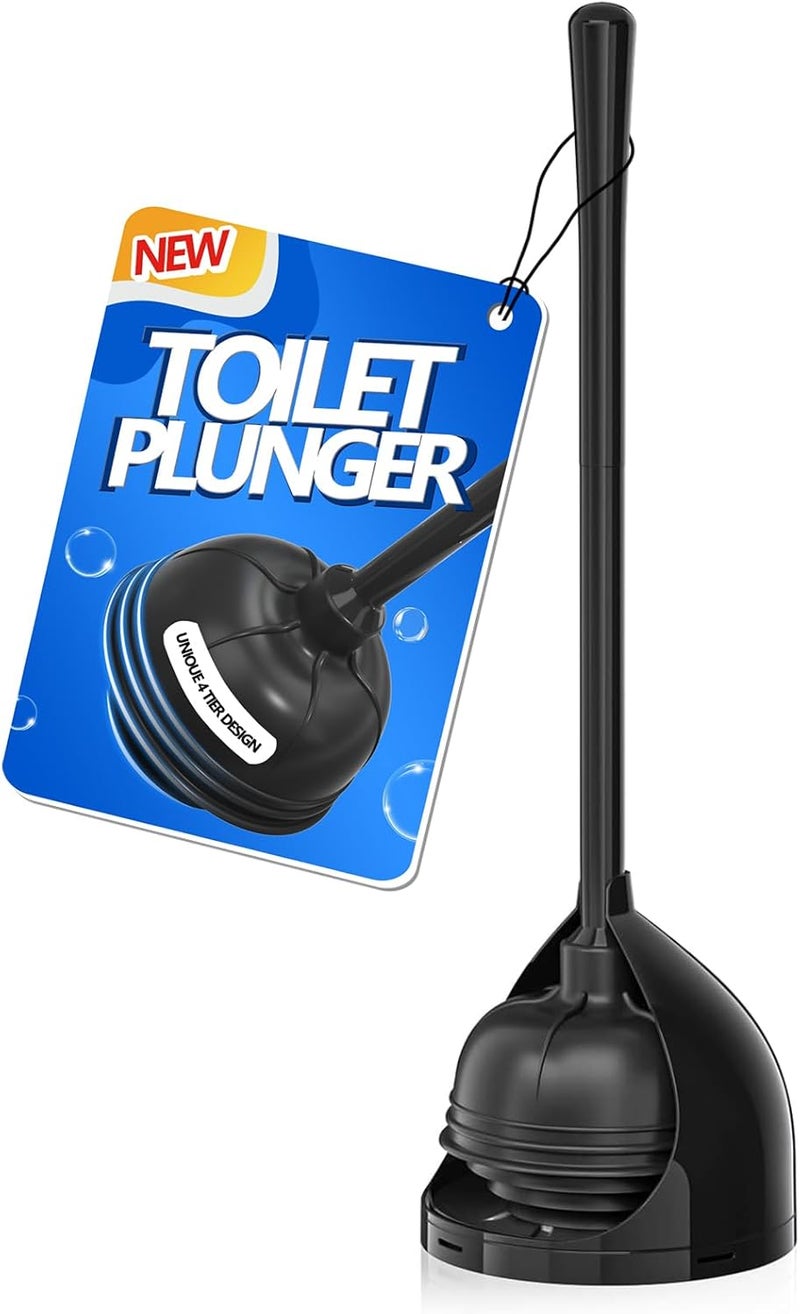 uptronic Toilet Plunger with Holder, Unique Plunger with All-Angle Design, Plungers for Bathroom with Holder, Toilet Plunger Heavy Duty (Black) - Image 1