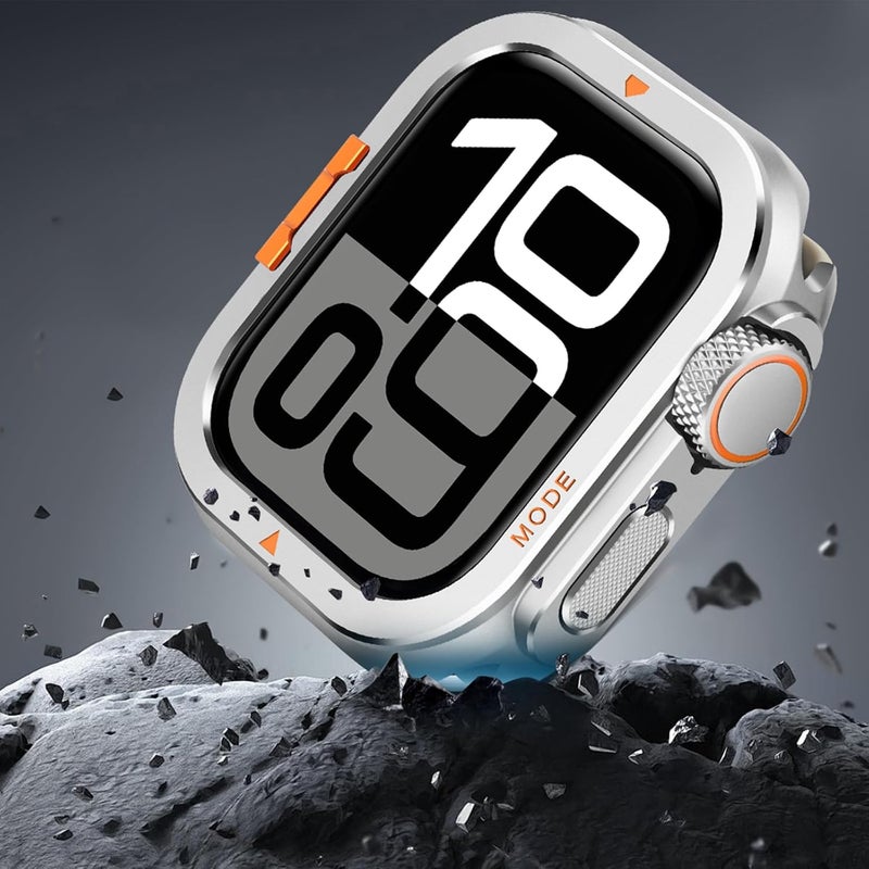 Suphart 2 in 1 Case Compatible with Apple Watch Series 10 46mm Cover, [Turn 46mm into Ultra Look] Rugged Bumper Protective Case with Back Cover for iWatch 46mm, Silver - Image 5