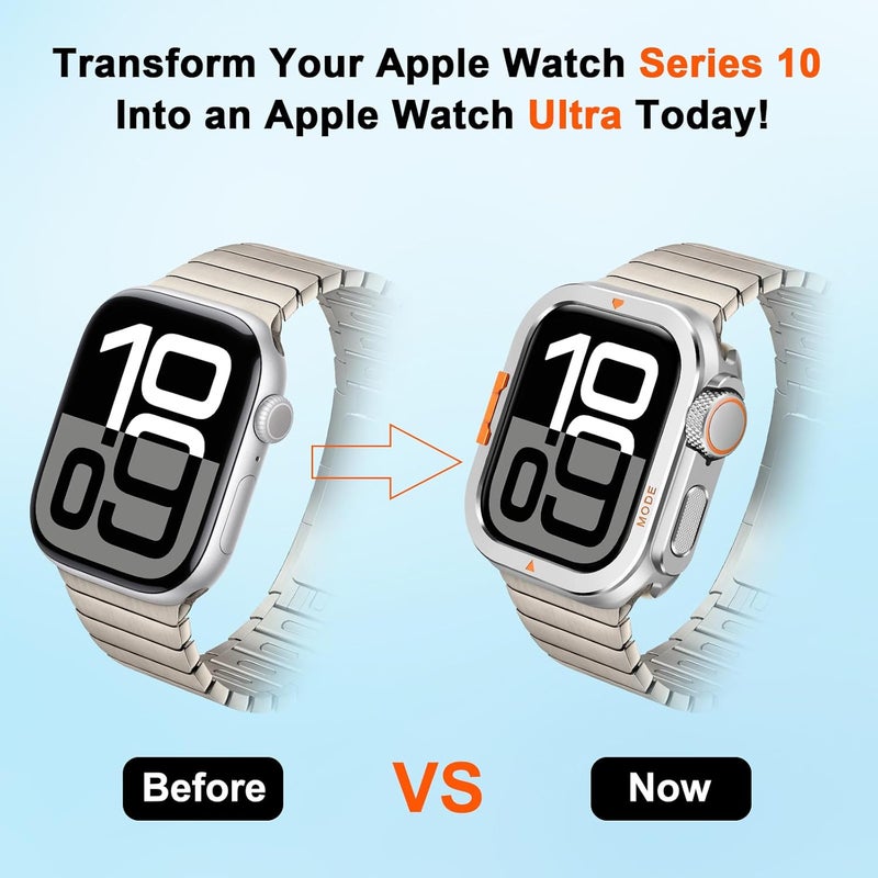 Suphart 2 in 1 Case Compatible with Apple Watch Series 10 46mm Cover, [Turn 46mm into Ultra Look] Rugged Bumper Protective Case with Back Cover for iWatch 46mm, Silver - Image 4