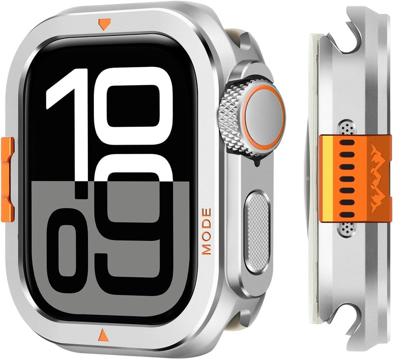 Suphart 2 in 1 Case Compatible with Apple Watch Series 10 46mm Cover, [Turn 46mm into Ultra Look] Rugged Bumper Protective Case with Back Cover for iWatch 46mm, Silver - Image 1
