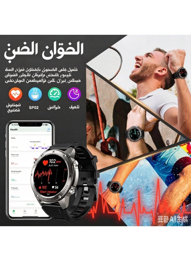 ساعة ذكية عسكرية للرجال بشاشة AMOLED مقاس 1.43 بوصة تعمل دائمًا، GPS مدمج، مراقبة معدل ضربات القلب والنوم، 170+ وضع رياضي، متوافقة مع iOS و Android - Image 5