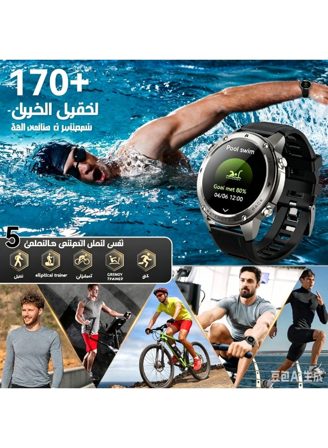 ساعة ذكية عسكرية للرجال بشاشة AMOLED مقاس 1.43 بوصة تعمل دائمًا، GPS مدمج، مراقبة معدل ضربات القلب والنوم، 170+ وضع رياضي، متوافقة مع iOS و Android - Image 4
