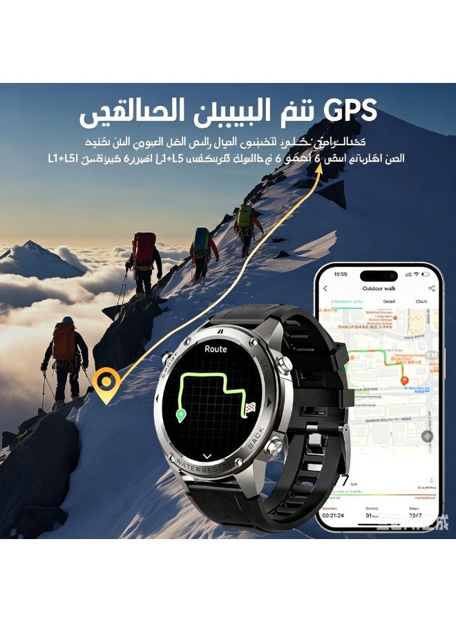 ساعة ذكية عسكرية للرجال بشاشة AMOLED مقاس 1.43 بوصة تعمل دائمًا، GPS مدمج، مراقبة معدل ضربات القلب والنوم، 170+ وضع رياضي، متوافقة مع iOS و Android - Image 2