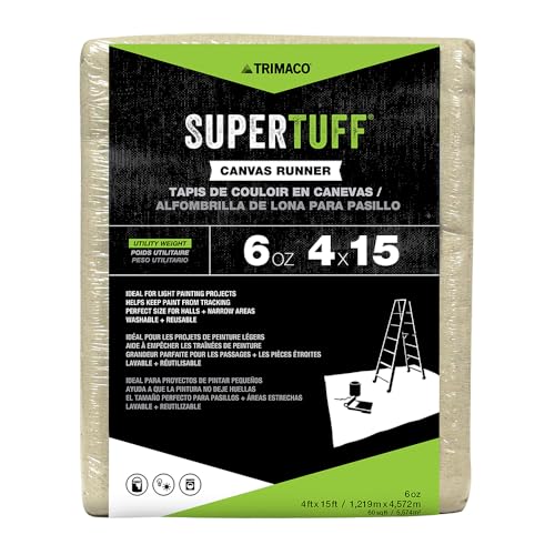 Trimaco 56708 SuperTuff 6 oz thick Utility Weight Canvas Drop Cloth, 4-feet x 15-feet,Beige - Image 1
