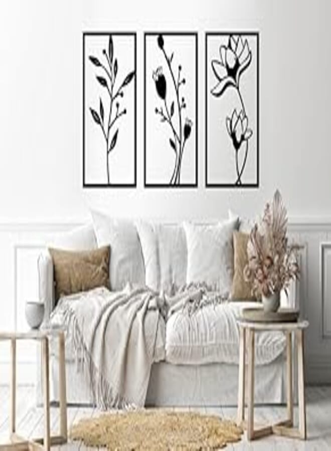 Home Gallery Leaves shape 3 panels Wood Wall art Black 80x150 H01638