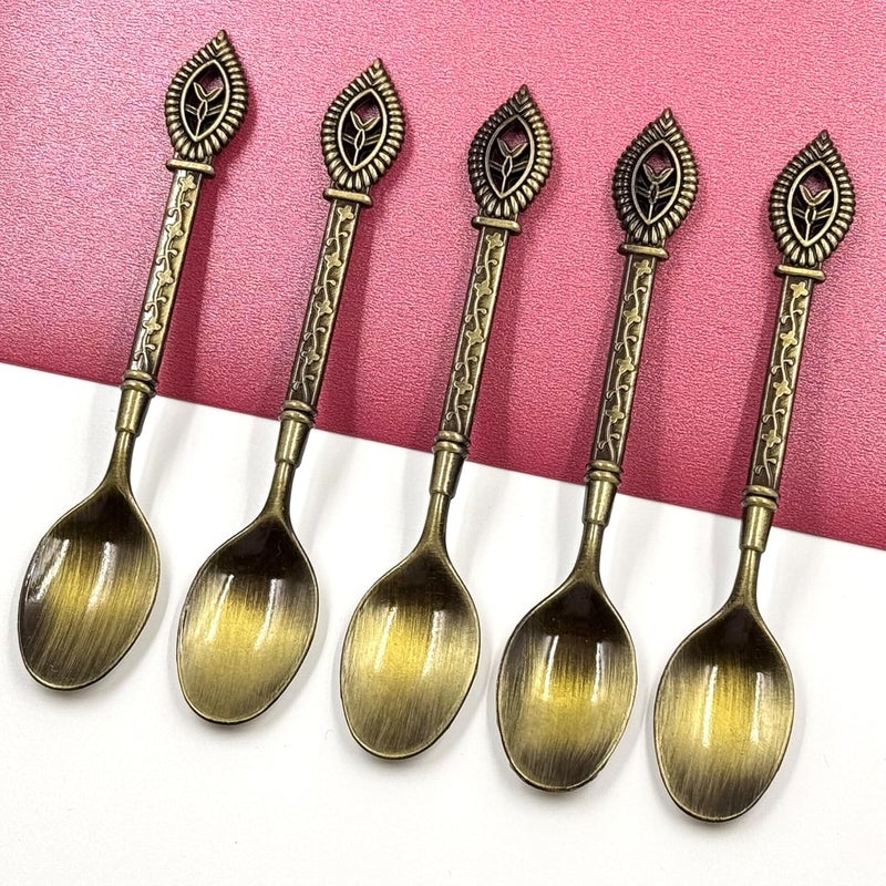 Arabian Elegance 5 Pcs Vintage Bronze Teaspoon Set – Exotic Floral Design Metal Spoons for Coffee, Tea, Honey, Dessert, Ice Cream & Cake – Classic Tableware for Home, Party & Gift (Green bronze) - Image 1