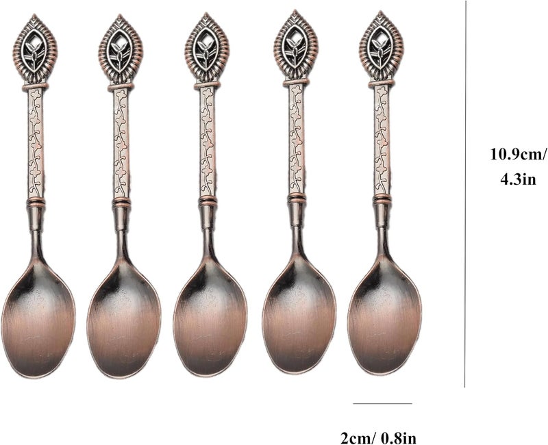 Arabian Elegance 5 Pcs Vintage Bronze Teaspoon Set – Exotic Floral Design Metal Spoons for Coffee, Tea, Honey, Dessert, Ice Cream & Cake – Classic Tableware for Home, Party & Gift (Green bronze) - Image 2