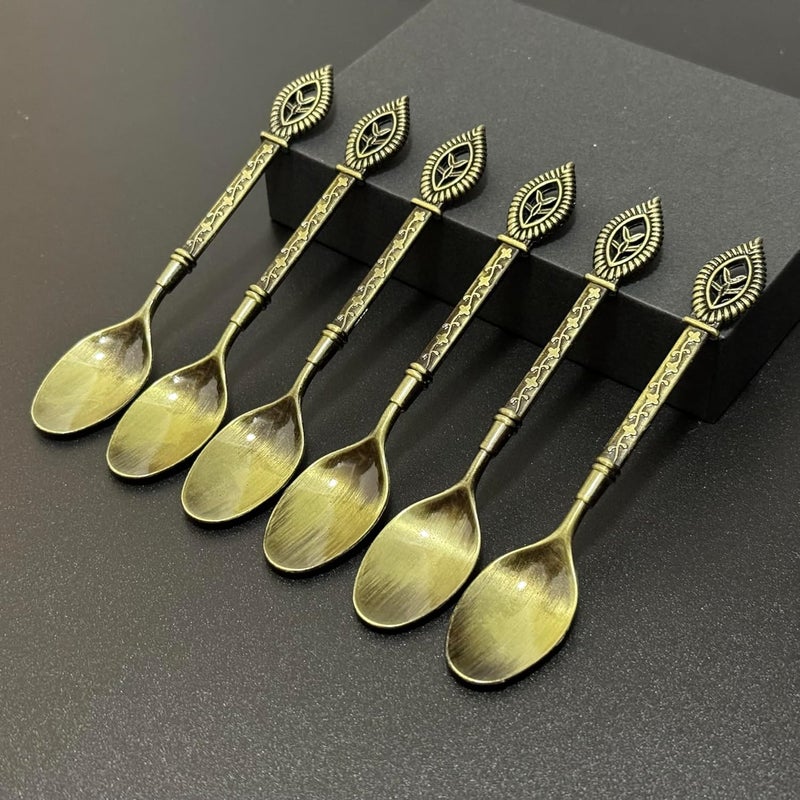 Arabian Elegance 5 Pcs Vintage Bronze Teaspoon Set – Exotic Floral Design Metal Spoons for Coffee, Tea, Honey, Dessert, Ice Cream & Cake – Classic Tableware for Home, Party & Gift (Green bronze) - Image 4