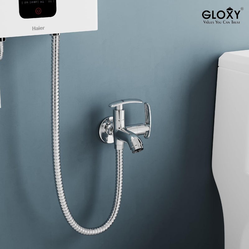 GLOXY 2 in 1 Chrome Finished Bib Cock Taps with Dual Riva Levers & Flenge - Perfect Compatible for Washing Machines, Bathroom Toilet Areas, Gardens & Kitchen Sinks - 10 Years Warranty - Image 4