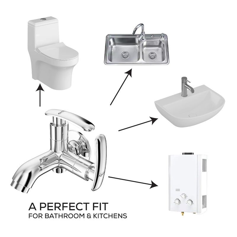 GLOXY 2 in 1 Chrome Finished Bib Cock Taps with Dual Riva Levers & Flenge - Perfect Compatible for Washing Machines, Bathroom Toilet Areas, Gardens & Kitchen Sinks - 10 Years Warranty - Image 5