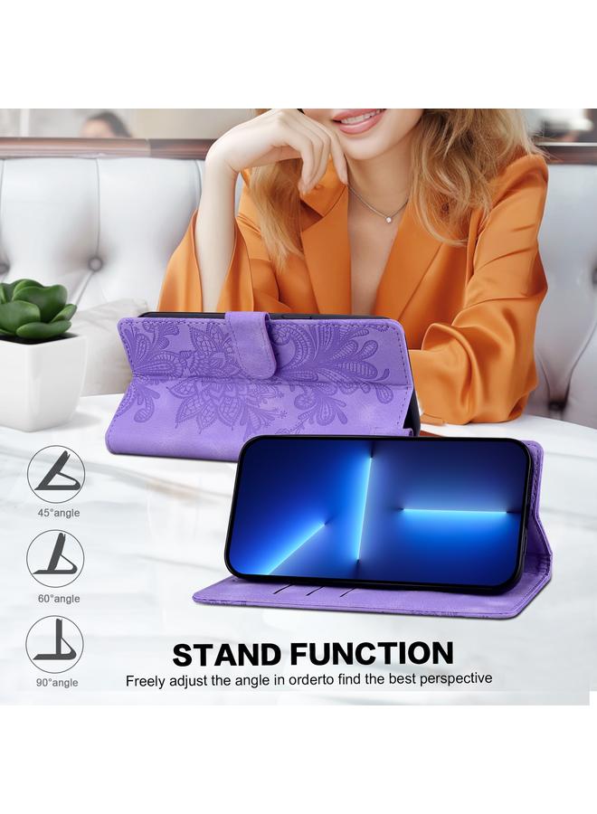 S-TOP Case For iPhone 12 Lace Floral Embossed Magnetic Buckle PU Phone Case With Wrist Strap - Image 5