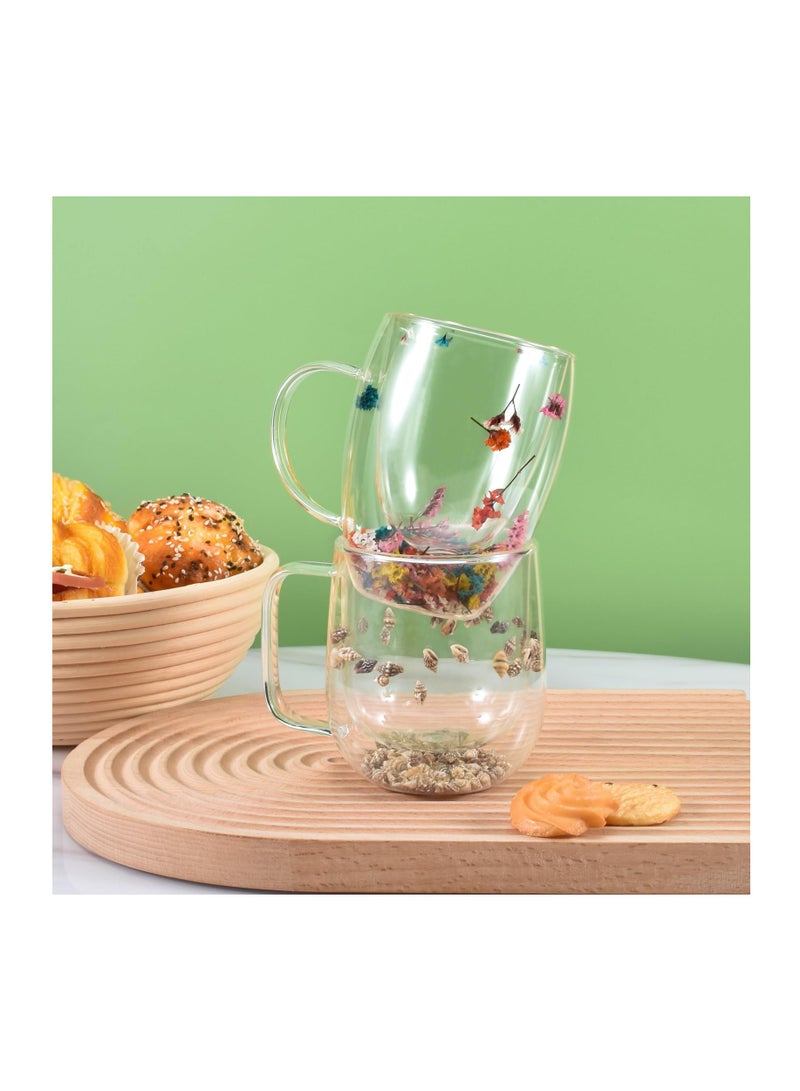 Excefore كوب قهوة زجاجي مزدوج الجدران مع مقبض، كوب قهوة بعزل حراري، أكواب ديميتاس الشفافة مع زهور، مثالي للكابتشينو والشاي واللاتيه والإسبريسو والمشروبات الساخنة، 300 مل - Image 5