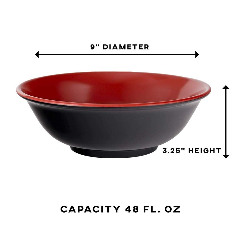 Happy Sales HS2BM-48RDBK  Set of 2 Japanese Melamine 48 oz Large Bowls Multi Purpose Bowls Rice Noodle Soup Udon Pho Tayo Ramen Bowls 9"" D  Black & Red - Image 2