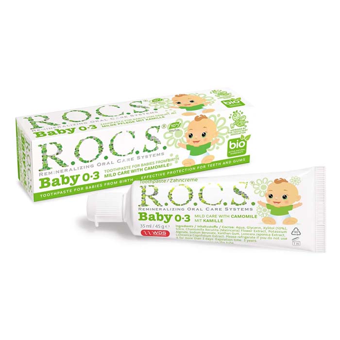 Rocs Baby Mild Care Toothpaste with Camomile, Gentle Oral Care with Xylitol and Prebiotics for 0–3 Years - 35ml