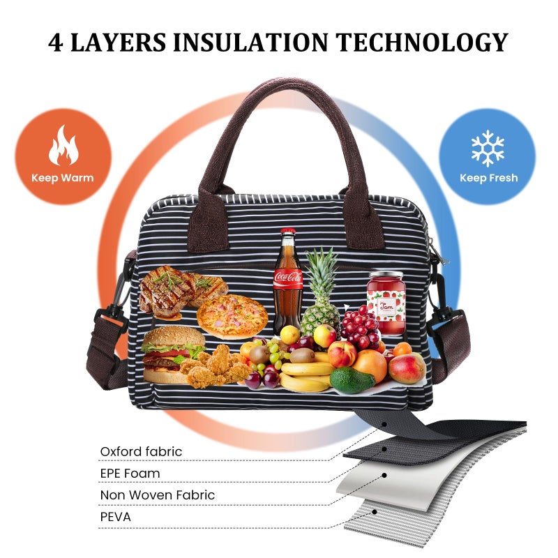 MEXS Lunch Bag for Women Men Insulated Reusable Large Lunch Box Adult Striped Leakproof Portable Cooler Tote Bags for Work Picnic - Image 4