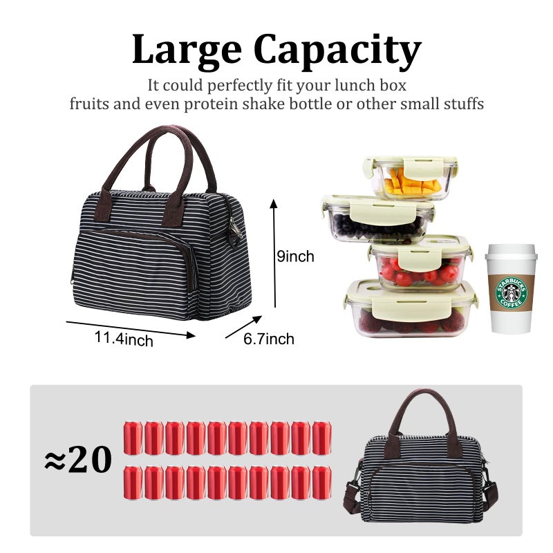 MEXS Lunch Bag for Women Men Insulated Reusable Large Lunch Box Adult Striped Leakproof Portable Cooler Tote Bags for Work Picnic - Image 2