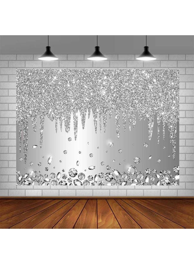 ABLIN 7x5ft Silver Backdrop Print Dripping Glitter Crystal Diamond Silver Happy Birthday Party Bridal Shower Wedding Decorations Photography Background Photo Shoot Props - Image 4