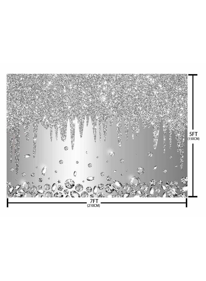 ABLIN 7x5ft Silver Backdrop Print Dripping Glitter Crystal Diamond Silver Happy Birthday Party Bridal Shower Wedding Decorations Photography Background Photo Shoot Props - Image 5