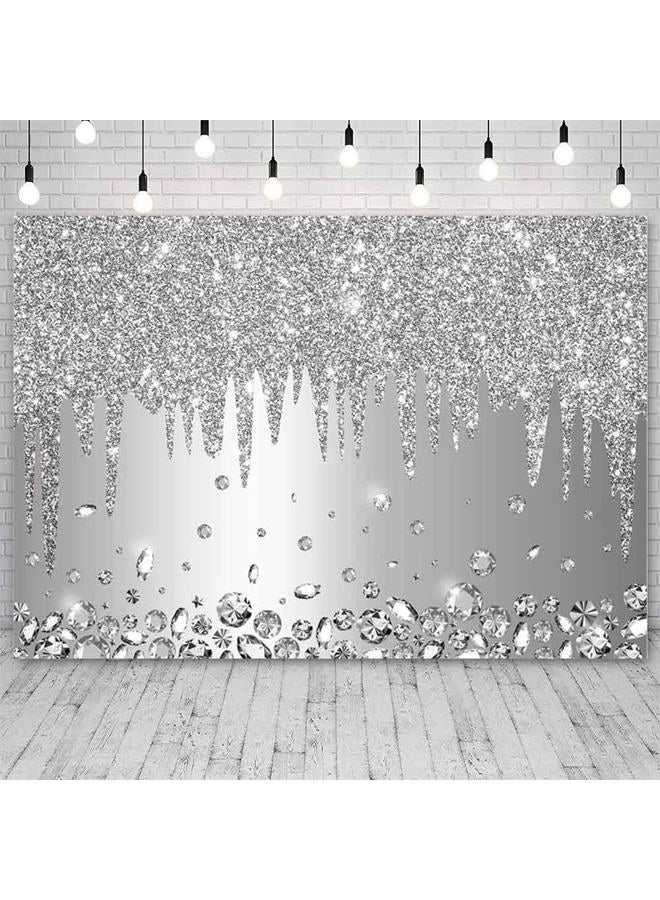 ABLIN 7x5ft Silver Backdrop Print Dripping Glitter Crystal Diamond Silver Happy Birthday Party Bridal Shower Wedding Decorations Photography Background Photo Shoot Props - Image 2